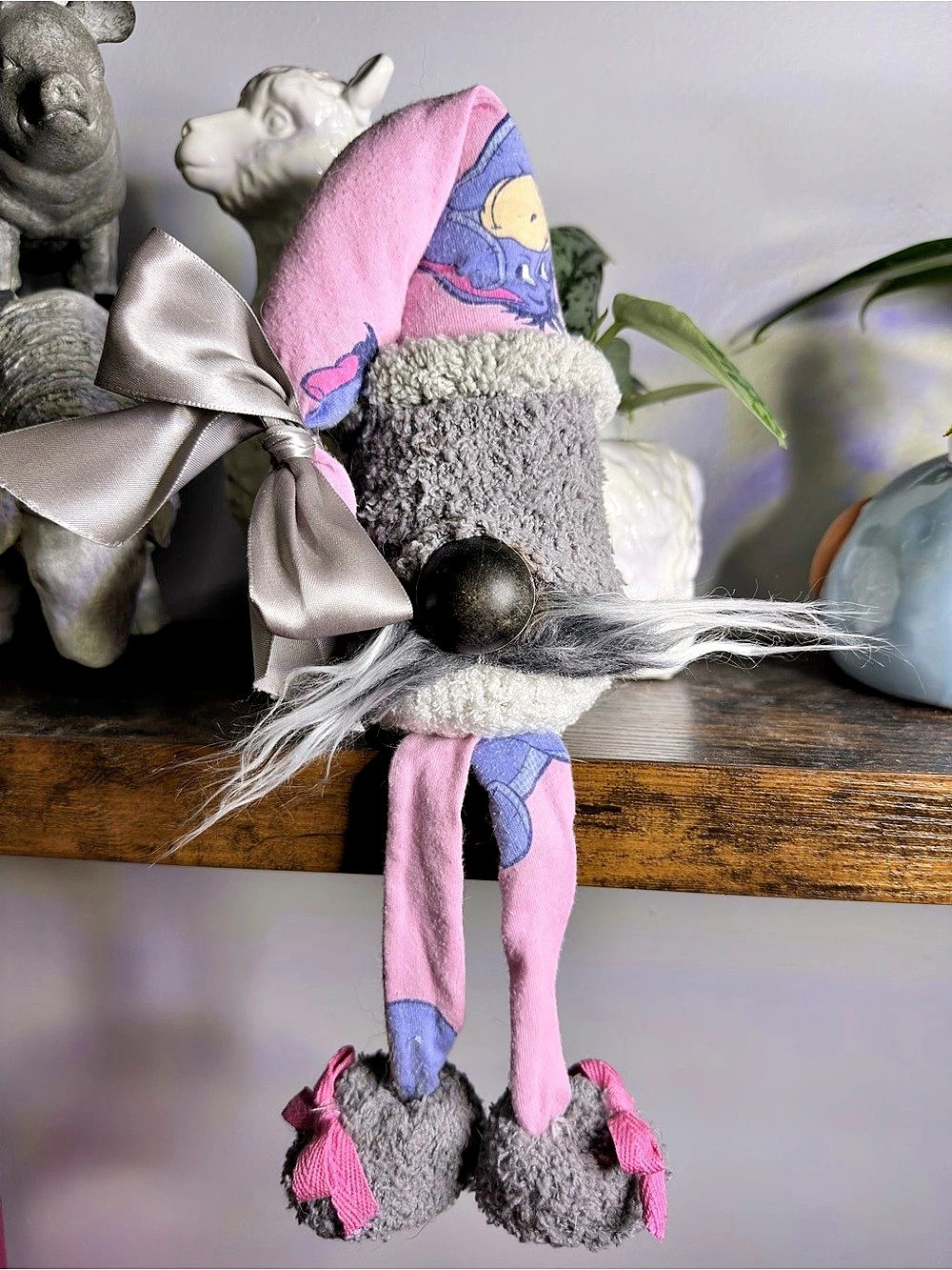 Handmade Upcycled Eeyore Gnome Shelf Sitter Whimsical Decor OOAK